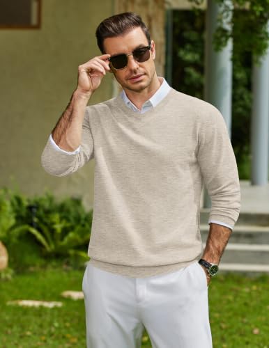 Image of COOFANDY Mens Casual V Neck Sweater Knit Slim Fit Long Sleeve Pullover Top