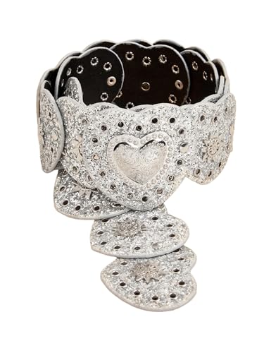 SHENHE Women's Western Concho Belt Heart Hollow PU Leather Country Cowgirl Sparkly Wide Belt