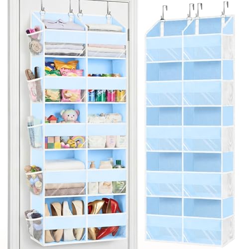 Image of Blue Over the Door Organizer 5 Tiers, Extra Large Behind Door Storage of 10 Compartments, 80 lbs Weight Capacity Hanging Storage Organizer with Clear Window Kids Toys, Shoes, Diapers, Room storage