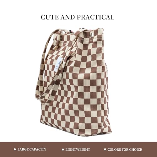 Image of TOPASION Cute Corduroy Tote Bag Canvas Shoulder Handbags for Women Travel Shopping