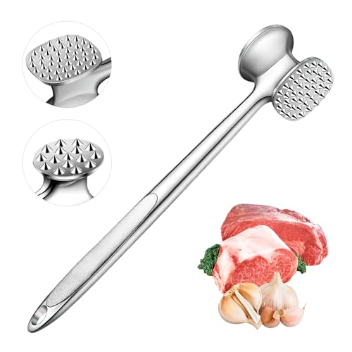 LAINIKE Fleischklopfer Edelstahl Fleischhammer Doppelseitig Fleischklopfer mit Rutschfestem Griff Antihaft Schnitzelklopfer 24.5 cm aus Edelstahl für Steak Schnitzel Koteletts Schwein Huhn