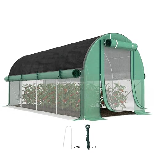 Outsunny Invernadero para exteriores de 4,5 x 2 x 2 m, con paredes laterales enrollables, cobertura adicional, 8 ventanas de malla y 2 puertas enrollables, invernadero para jardín, terraza