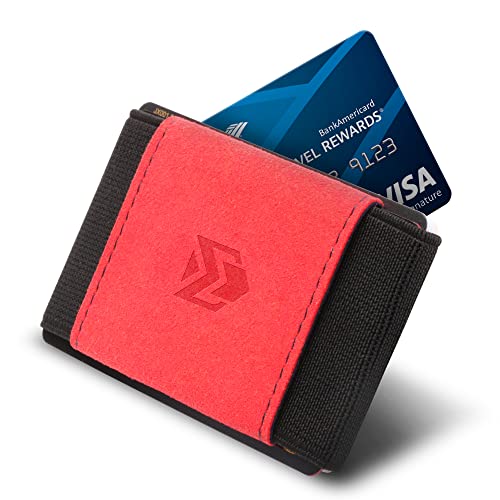 Vbax Elastic Wallet - Small Minimalists Slim Front Pocket Credit Card Holder For Men & Women (Cranberry Red, Suede Leather) #TOP1