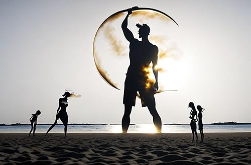 Peinture aérographe silhouette en fumée dorée sur toile haut de gamme 58x90 cm