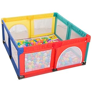 NMDCDH Playpen Kid’s Protective Fence Indoor Baby Playards Safety Crawling Mat Playground Fence Anti-Fall Play Pen with Balls (Size:59.06″x59.06″)