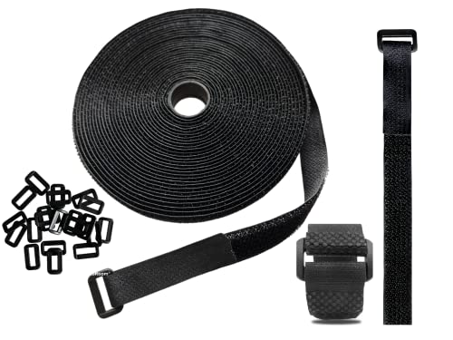 Hazarox 5m Avec 25 Boucles Attache de serre-câbles refermables Sangle de Fixation à Crochet Pour la Gestion des Câbles (5m x 2cm, Noir)