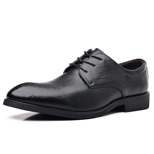 Men's Classic Derby Dress Shoes, Lace-up Oxford, Black Leather, Business Formal2