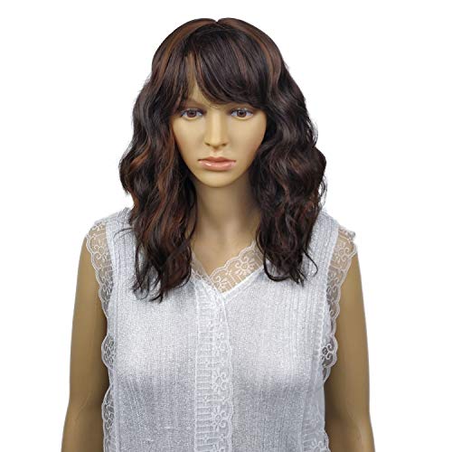 TanRain Wig female Short, Short big wave Synthetic wigs Natural lifelike Heat-resistant man-made fibre Party costume party All code A variety of colors are available wig for women (Black mix Brown)