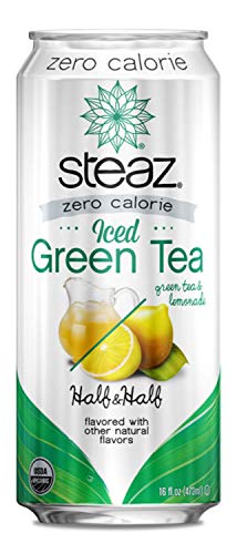 Steaz Organic Zero Calorie Iced Green Tea with Lemonade, Half & Half, 16 FL OZ (Pack of 12)