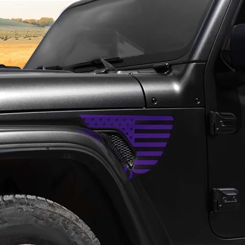 Image of Side Fender Vent Sticker US Flag Decals Vinyl Sticker Compatible with Jeep Wrangler JL JLU Gladiator JT 4xe 2025-2018 2pcs Purple