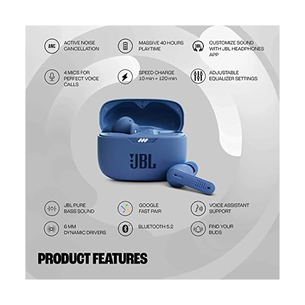 JBL Tune 230 NC TWS – Wasserfeste, True-Wireless In-Ear-Kopfhörer mit Noise-Cancelling in Blau – Mit bis zu 40 Stunden… – Bild 3