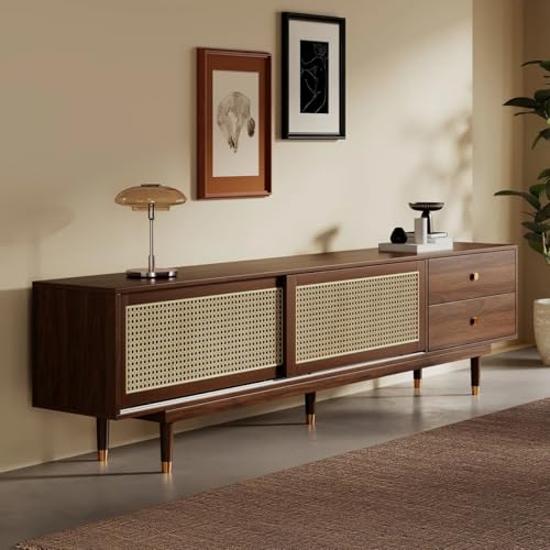 Image of MISAN Modern TV Table | Solid Sheesham Wood Sideboard TV Unit for Living Room, Bedroom, Office Furniture Stand | Wooden Free Standing Entertainment Unit Side Board Table with Storage (C-Hony)