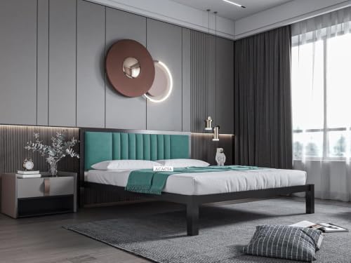 Image of Craft Modern Upholstered Queen Size Bed for Bedroom | Metal Double Bed | Platform Cot Bed with Upholstery Premium Fabric | 6.5 x 5 Ft | Powder Coated Metal Bed | Green