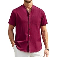 Enlision Camisa de Lino Hombre Manga Corta Cuello Mao Camisa Verano Lino Hombre Casual Henley Camisas Borgoña Ropa Ibicenca Hombre Camisetas con Botónes Top L