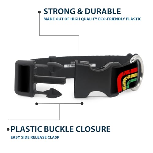 Collar de perro Buckle Down negro rasta ajustable con clip de plástico 13-18" 5
