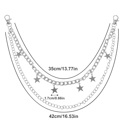 Hip Hop Pants Chain for Women, Vintage Star Jean Chain Y2k Waist Chain Layered Star Belt Chain Pocket Goth Chain for Women Girls Keychain Wallet Pants Boots Body Accessories, Silver2