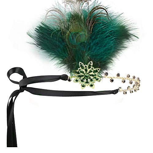 1920's Flapper Feather Headband Headpiece Great Gatsby Hair Accessories for Women Green