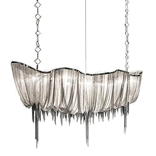 Creativo Americano Cadena De Aluminio Largo Candelabro,E14 Nórdico Ligero Lujo Cadena De Aluminio Borla Largo Candelabro,Para Villa Salón,Creativo Tipo De Barco Cadena De Aluminio -Plata 90*35*50cm Cover