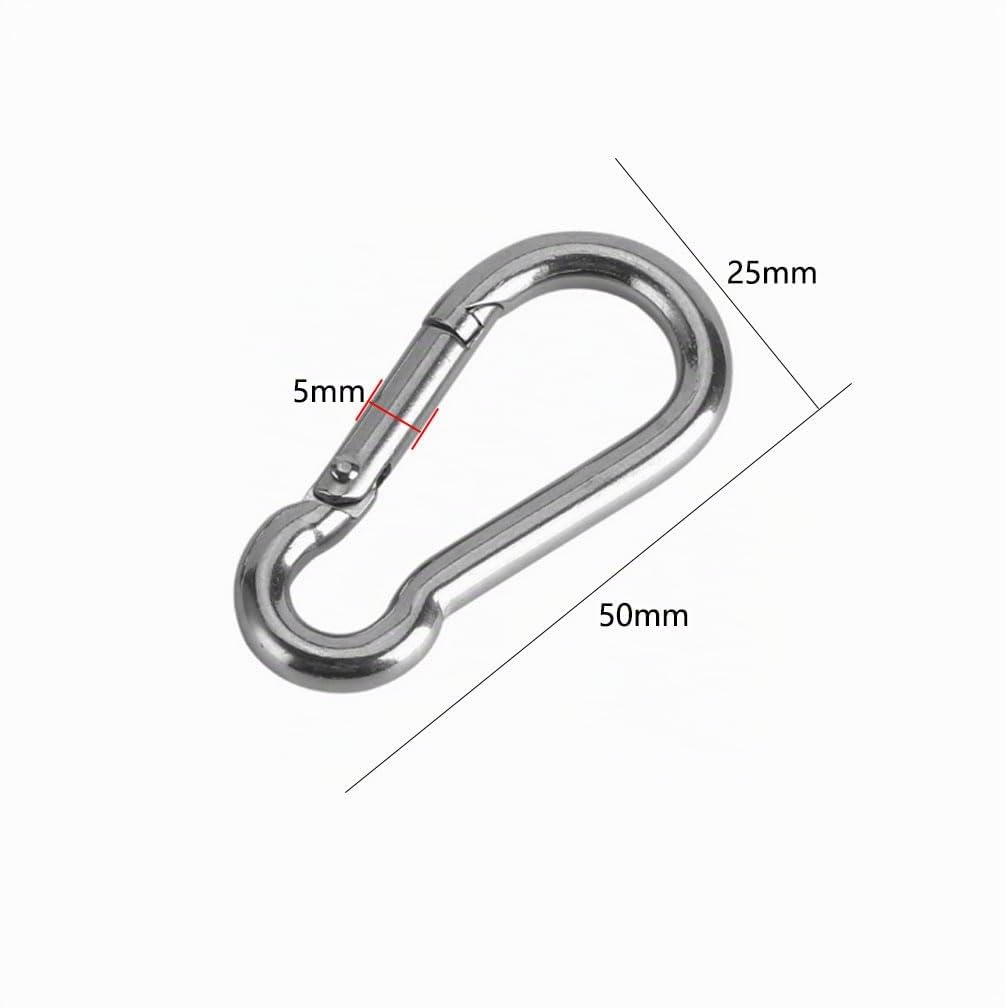 20 pièces Mousquetons en Acier Inoxydable 304, Mousqueton en Acier Inoxydable M5, 50 x 5 mm, pour Porte-clés, Camping, pêche et randonnée
