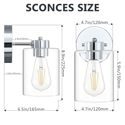 Porphyions Bathroom Light,Wall Sconces Set Of Two,Chrome Vanity Sconce Lights,Morden Bathroom Chrome Sconces Set thumb #2
