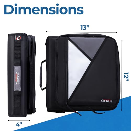 Image of Case-it The Universal Zipper Binder - 2 Inch O-Rings - Padded Pocket Holds up to 13 Inch Laptop /Tablet - Multiple Pockets - 400 Page Capacity - Comes with Shoulder Strap - Jet Black LT-007 (6 Pack)
