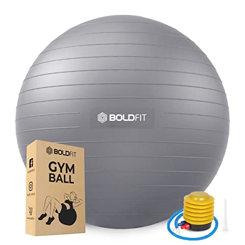 Boldfit Unisex PVC Gym Ball for Exercise & Yoga with Pump , Anti Burst Swiss Birthing Stability Ball for Workout & Fitness (Grey, Size - 65 cm)