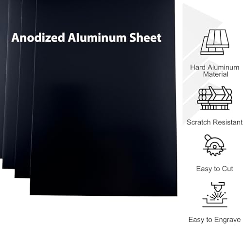 Image of 8Pcs Black Anodized Aluminum Sheet 5 inch x 7 inch x 1 /32 inch (0.8mm) Corrosion-Resistant Metal Plates for Laser Engraving, DIY Crafting, Sign Making, Home Decor (8, Black, 5 * 7 inch)