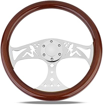 YEHICY 15" Car Wood Grain Steering Wheel Girl Pattern Classic Nostalgia Style Racing Wood Steering Wheel with Horn Button