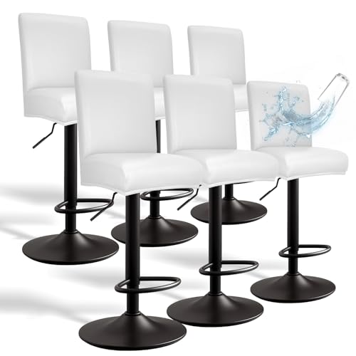 Image of PU Leather Bar Stool Covers with Backs, 6 Pack Stretch Waterproof Bar Stool Chair Covers Washable & Comfortable Barstool Covers Slipcovers with Back for Pub /Counter /Dining Room (Pure White)