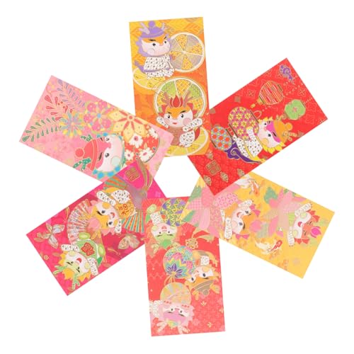 MINAOLULUS 6個中国風 柄入り伝統的赤封筒 かわいいデザインで中国正月や結婚式 引越し祝いなど多用途 紙製で使いやすく贈り物に