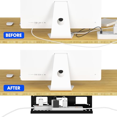 Image of FLEXISPOT Black Cable Tray Metal Raceway Wire Organizer Office Home Computer Cable Management for Standing Desk