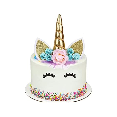Unicorn Cake Topper Set, Eyelashes Party Cake Decorations Supplies for Birthday Party Decorations Birthday Baby Shower Wedding Party Supplies Cover