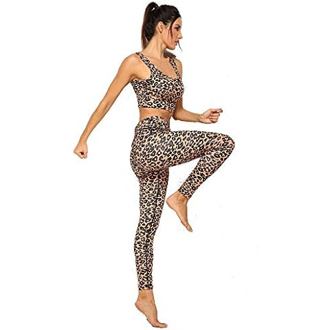 fagginakss Women’s Leopard Print Sportswear Sets, Summer Fashion Sexy Bra Top and Fitness Leggings Stretch-Fit 2Pcs Gym Yoga Workout Outfit Running Jogging Loungewear Suits Cover