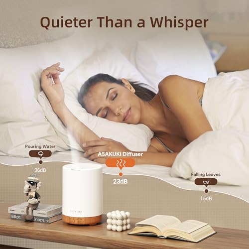 Image of ASAKUKI 300ML Essential Oil Diffuser, Quiet 5-in-1 Premium Humidifier, Home Fragrance Aroma Diffuser with 7 LED Color Changing Light and Auto-Off Switch -Light Brown
