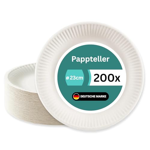 TG-GENT Pappteller 200 Stück - 23cm | weiß | Stabile Pappteller - Einwegteller für Partys und Grillfeste