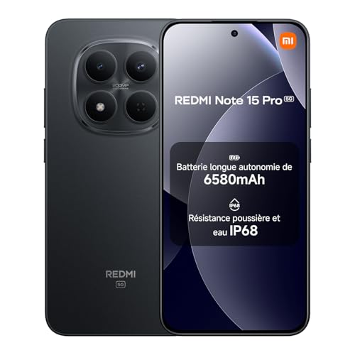 Xiaomi Redmi Note 15 Pro 5G, Smartphone 8+512 Go, Batterie Massive de 6580 mAh, IP66/IP68, Nouvel Appareil Photo 200 MP, écran AMOLED 1.5K de 6,83 Pouces, Noir, Garantie 2 Ans, Chargeur Non Inclus
