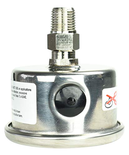 Carbo Instruments 1-1/2" Fuel Pressure Gauge, Stainless Steel Case 304, Chrome Plated Brass Connection, Glycerin Filled, 0-30 Psi, Accuracy 3-2-3%, Back Mount 1/8" Npt Black Dial #TOP2