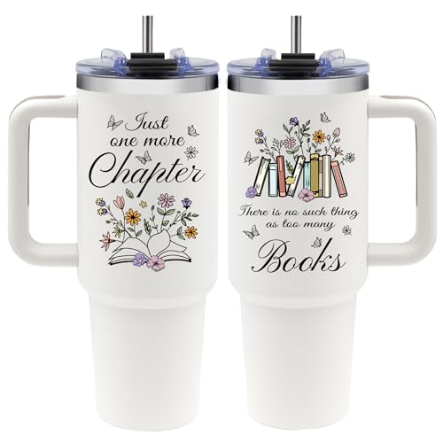 Gifts for Book Lovers Women, Book Lover Tumbler with Handle - 40oz Stainless Steel Travel Mug...
