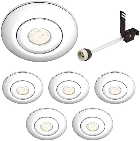 National Lighting Spotlight Hole Converter, Recessed Matt White Ceiling Lights, GU10 Halogen or LED, Dimmable Downlights Conversion Kit 65mm-125mm IP20 Rated - Pack of 4