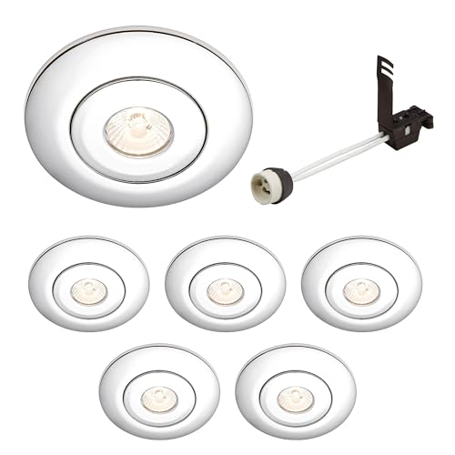 National Lighting Spotlight Hole Converter, Recessed Chrome Ceiling Lights, GU10 Halogen or LED, Dimmable Downlights Conversion Kit 65mm-125mm IP20 Rated - Pack of 6