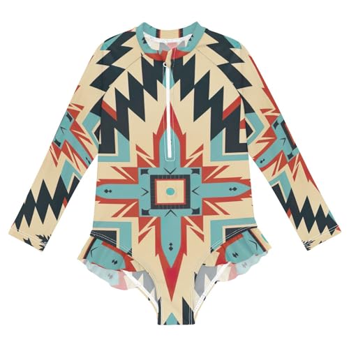 American Indian Ethnic Pattern Girls Long Sleeve Swimsuit Rashguard Swimwear One Piece Bathing Suit 21219818