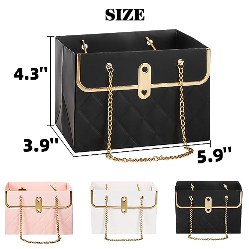 Pumtus 15 Pack Flower Paper Gift Bag, Bouquet Portable Flower Handbag Box with Metal Chain, Rectangle Wedding Gift Wrap Bag, Small Florist Carrier Bag for Arrangements, Valentine's Day, Birthday - Image 3