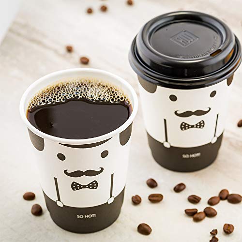 Image of Restaurantware 12 Ounce Paper Cups, Pack of 25 Monsieur Design Disposable - Leakproof, Recyclable, Black and White Insulated Hot Beverage Holders, Matching Lids Available for Purchase Separately