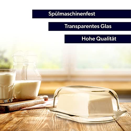 Foto von KADAX Butterdose aus Glas, hochwertige, klassische Butterschale, Butterbox mit Deckel, 20 x 13 x 6,5 cm, Butterglocke für frisches Butter, Käse, transparent