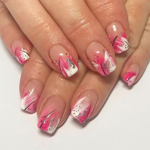 スクエア付け爪フラワーデザインプレス爪フルカバーアクリル人工爪光沢のあるスティック爪サロン用