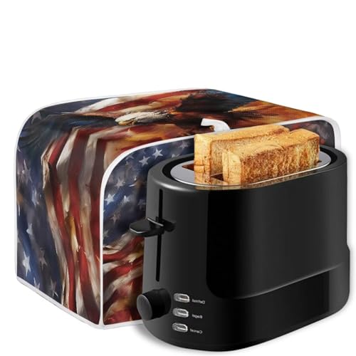 Image of American Flag Flame Eagle Toaster Dust Cover Compatible with 2 Slice Toaste Dust Protection Cover with Top Hook July 4th Independence Day Decor