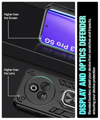 Image of WOW IMAGINE Shock Proof Back Case Mobile Cover for Realme P3 Pro 5G | Back Cover Case (Tough Armor | Hybrid PC + TPU | Ring Holder & in-Built Kickstand | Black)