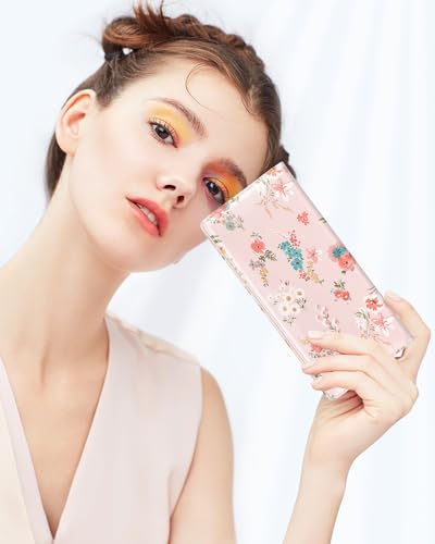 Image of Nipichsha Womens Wallet, RFID Slim Wallets for Women, Thin Ladies Credit Card Holder Purse, Cute Leather Bifold Clutch Billfold with 11 Card Slots & ID Window, Pink Flowers