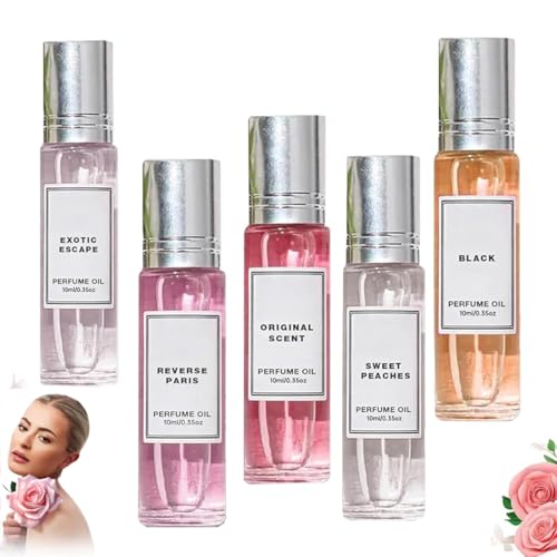 Colección de Perfumes de Feromonas para Mujeres - Aromas Florales Románticos, Perfume Roll-On Mini de Larga Duración, Atrae la Atención, Frescura Todo el Día, para Citas o Uso Diario,5pcs
