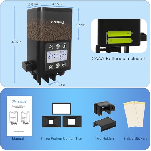 Image of Automatic Fish Feeder for Aquarium - 320ml Timer, Moisture-Proof, LCD Display | Precision Auto Feeder for Vacation Fish Tanks, Battery Included | Unique Mechanical Design